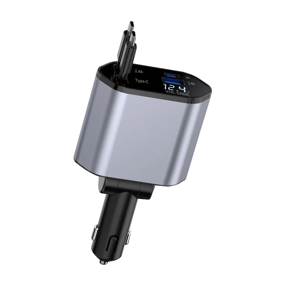 4-in-1 Retractable Fast Car Phone Charger with Multi-Device Support