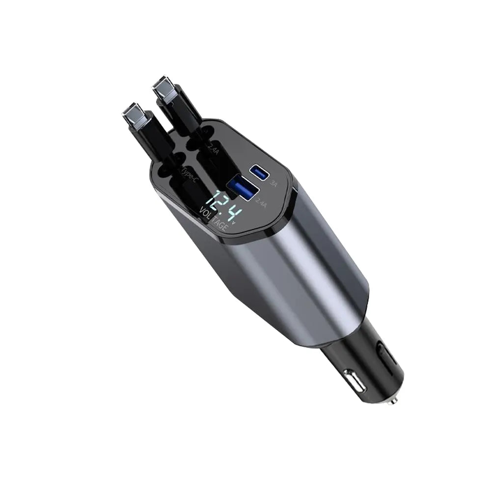 4-in-1 Retractable Fast Car Phone Charger with Multi-Device Support