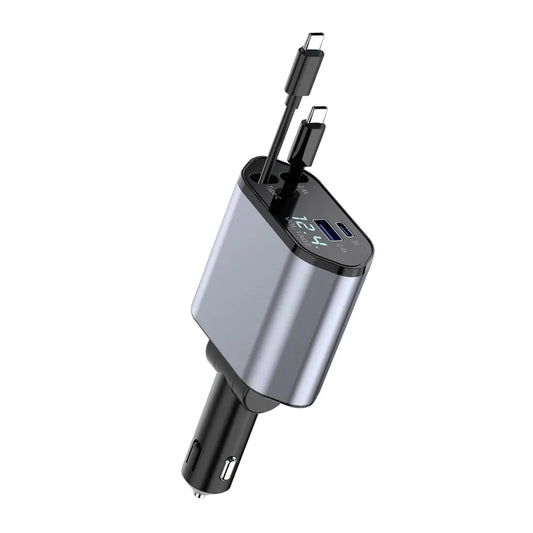 4-in-1 Retractable Fast Car Phone Charger with Multi-Device Support
